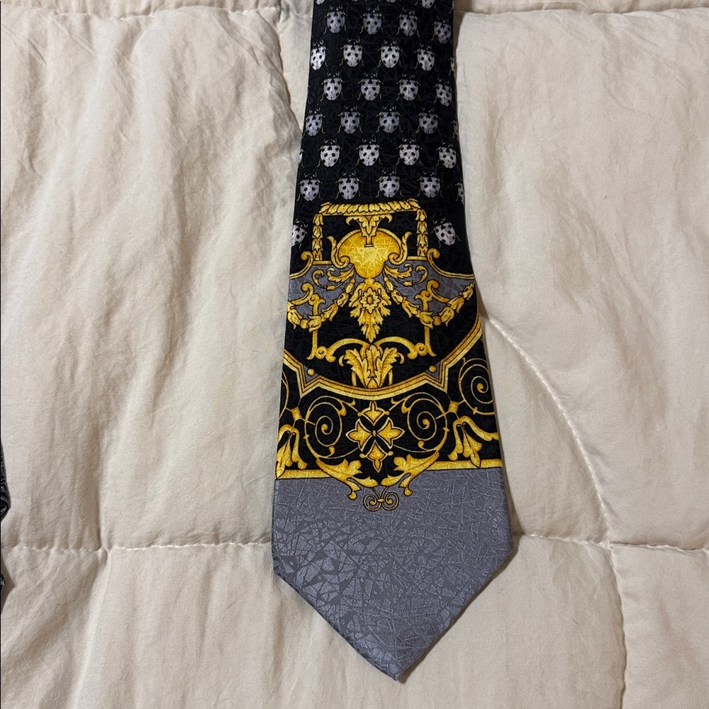 Versace Black, Gray and Gold Tie